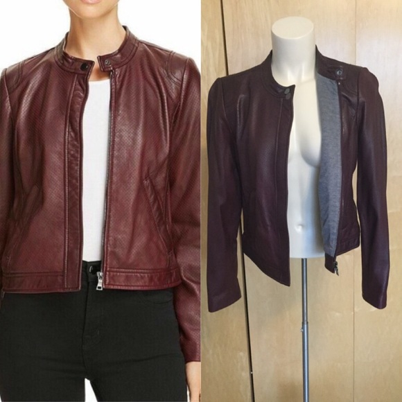 Rebecca Taylor Jackets & Blazers - Rebecca Taylor Bordeaux Perforated Leather Coat